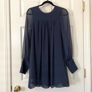 Navy Blue Sheer Sleeve Mini Dress